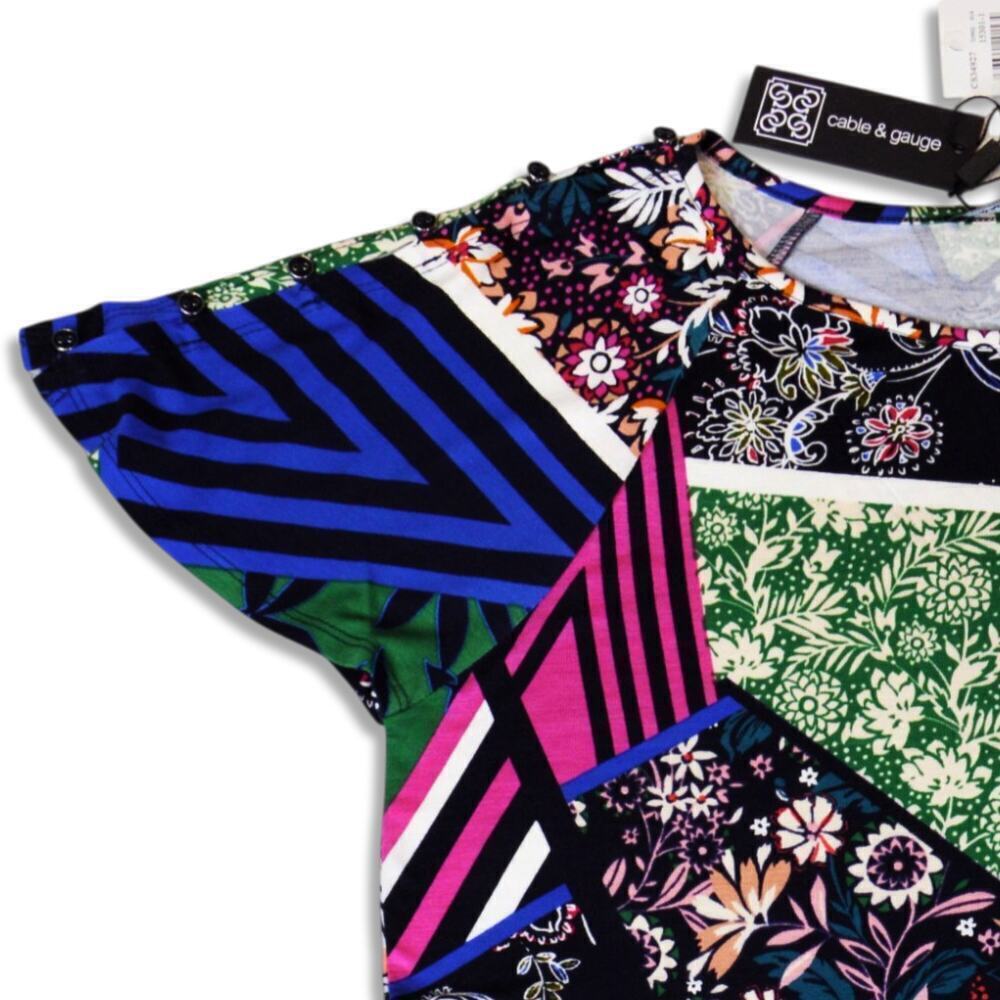 New Cable & Gauge Cut Out Shoulder Flutter Sleeve Floral T-Shirt Top - Picture 4 of 6